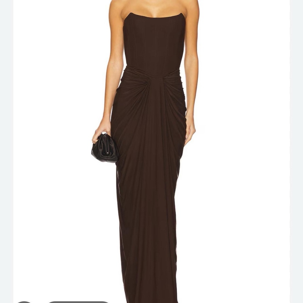 Revolve Deme by Gabriella Pearl Maxi Gown in Dark Chocolate Brown
